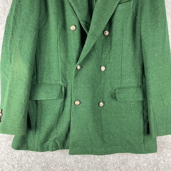 J Peterman Blazer Sport Coat Mens 44R Green Wool Blend Double Breasted Unlined - Picture 3 of 16